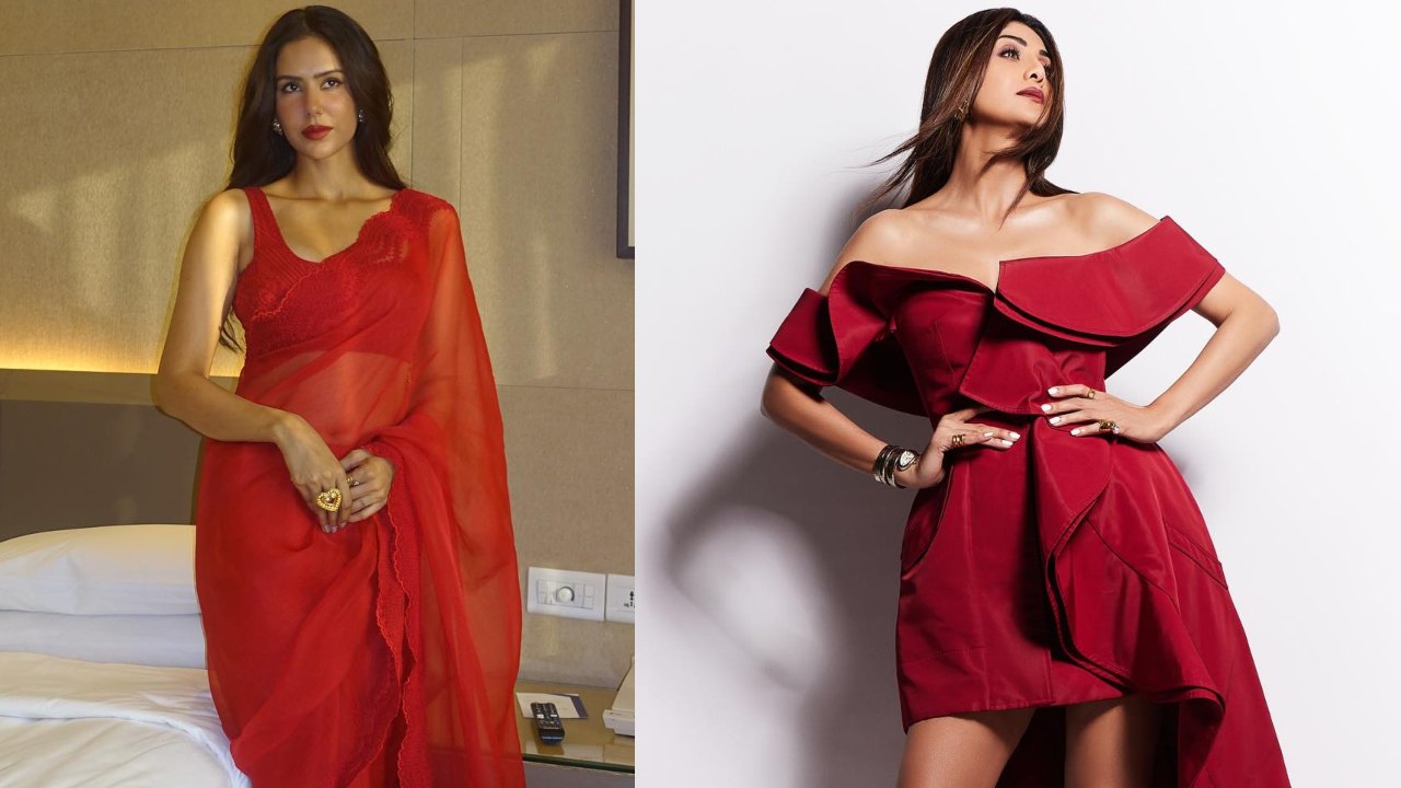 Desi VS Vedeshi: Sonam Bajwa In Saree Or Shilpa Shetty In Gown, Who Is Too Hot To Handle In Red Outfit 857662