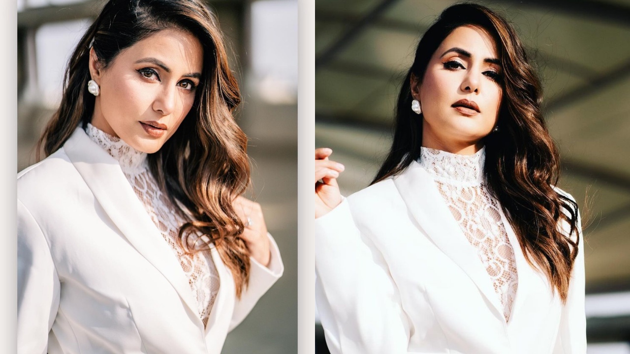 Hina Khan takes the crown in salt white pantsuit and white lace high-neck top 865413