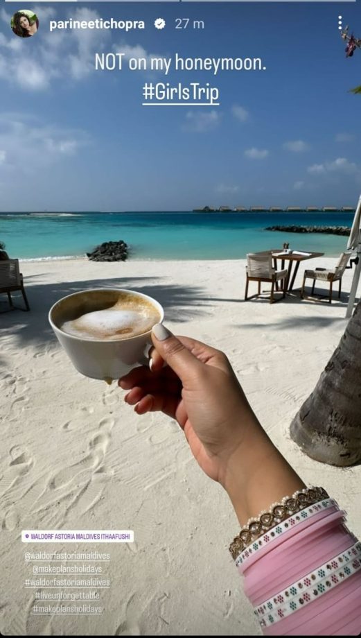 [Honeymoon Goals] Parineeti Chopra toasts to Maldives’ turquoise with cuppa coffee and ‘pink chooda’ 861848