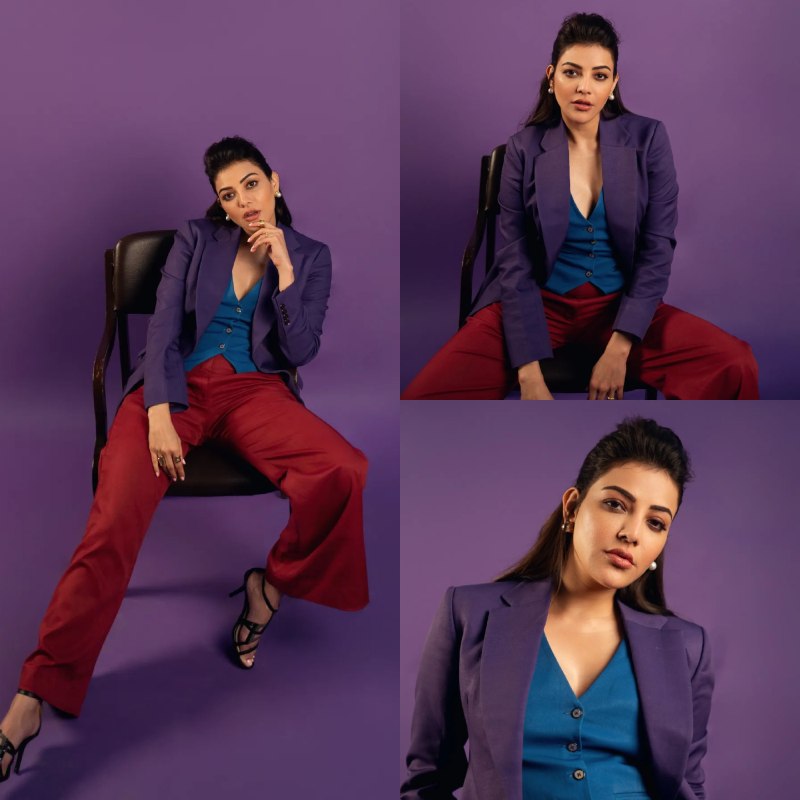 Kajal Aggarwal is a style maven in a Rs. 20,000 purple crepe blazer pant set 862257