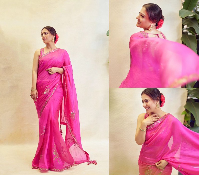Kajol Celebrates Saptami In Pink Organza Saree And Sleeveless Blouse With Gajra Bun, Take A Look 863304