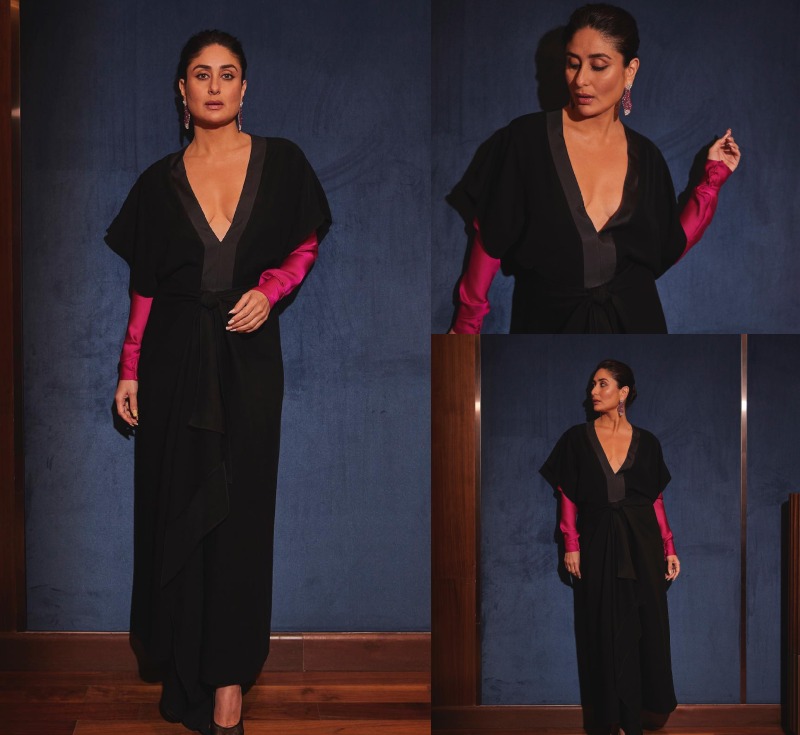 Kareena Kapoor gives her black plunging neck dress a rani pink twist, and we are in love 864968