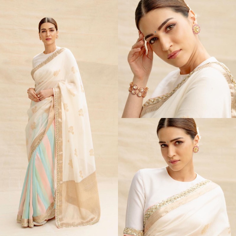 Kriti Sanon Redefines Elegance In White Saree With Statement Earrings 862456