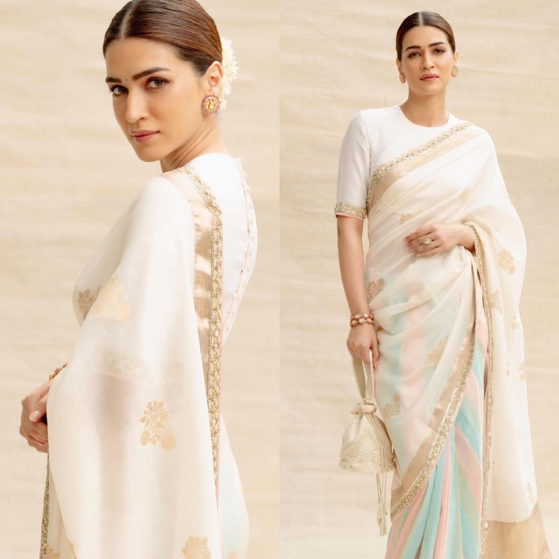 Kriti Sanon Redefines Elegance In White Saree With Statement Earrings 862454