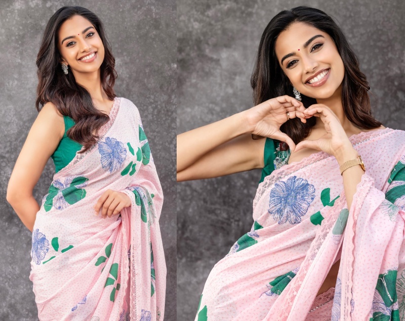 Meenaakshi Chaudhary Gives Her Floral Saree A Trendy Spin With Plunging Blouse 864399