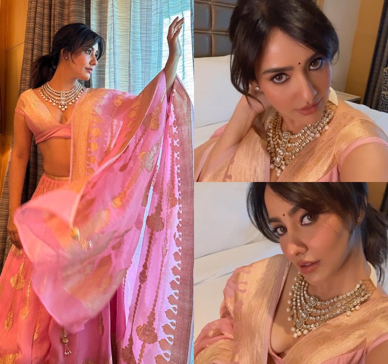 Neha Sharma Blooms In Beautiful Pink Lehenga With Diamond Necklace, Checkout Photos 862076