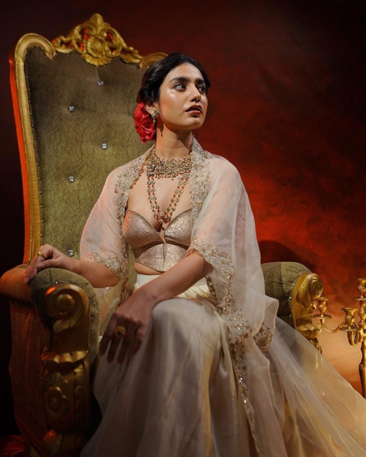 Priya Prakash Varrier’s contemporary lehenga choli design comes with a cape and corset blouse 863776