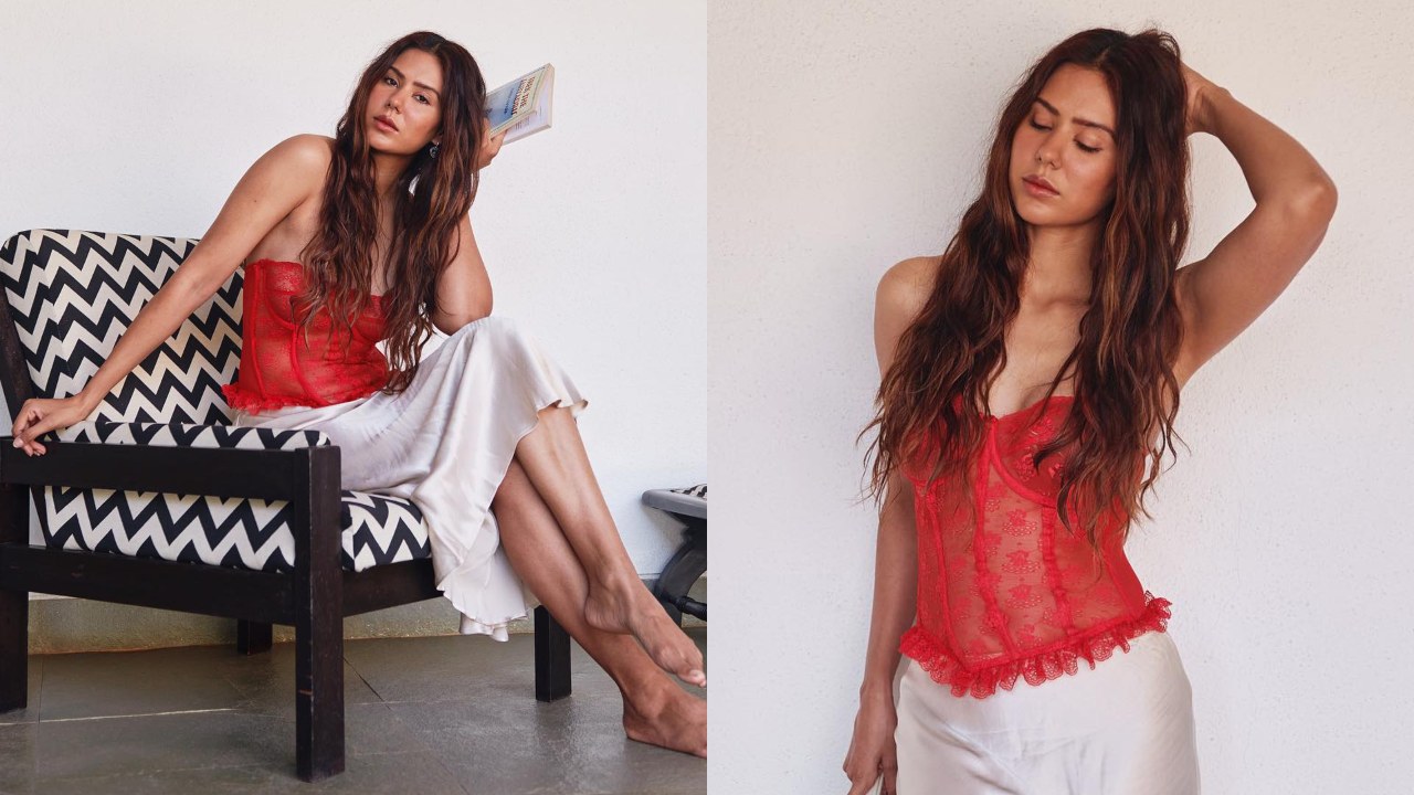 Sonam Bajwa is sensuous personified in see-through red corset top and white satin skirt [Photos] 863528