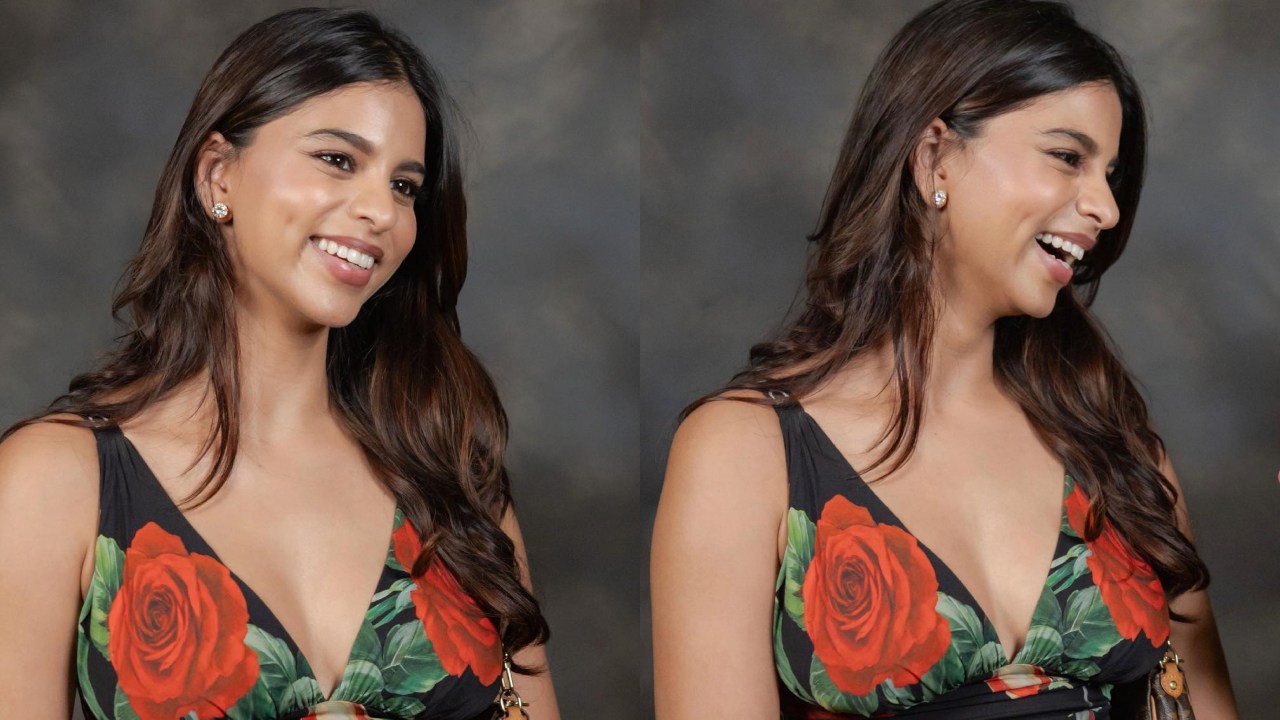 Suhana Khan goes all smiles in Rs. 1,95,276 Dolce & Gabbana rose-print mid dress [Photos] 860921