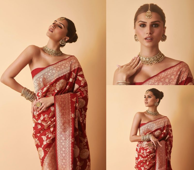 Tara Sutaria Goes Bold In Banarasi Saree With Sparkling Necklace Set For 'Apurva' 863939