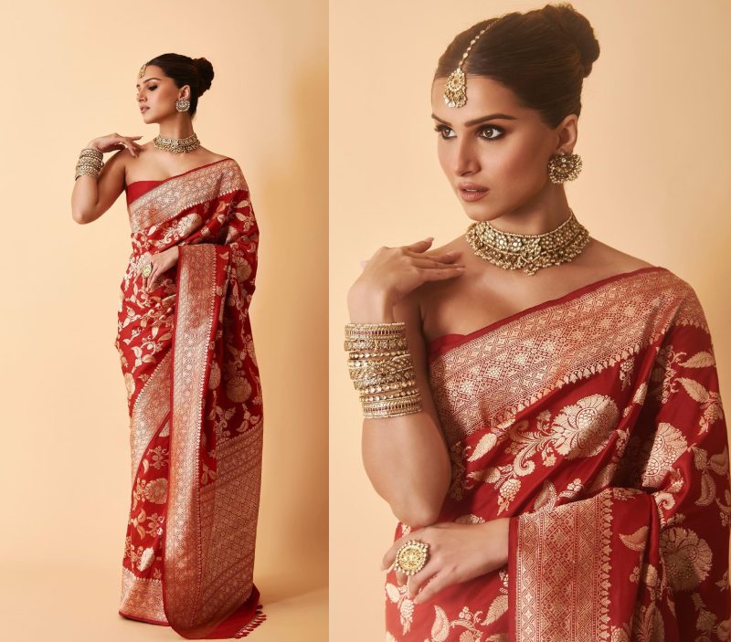 Tara Sutaria Goes Bold In Banarasi Saree With Sparkling Necklace Set For 'Apurva' 863938