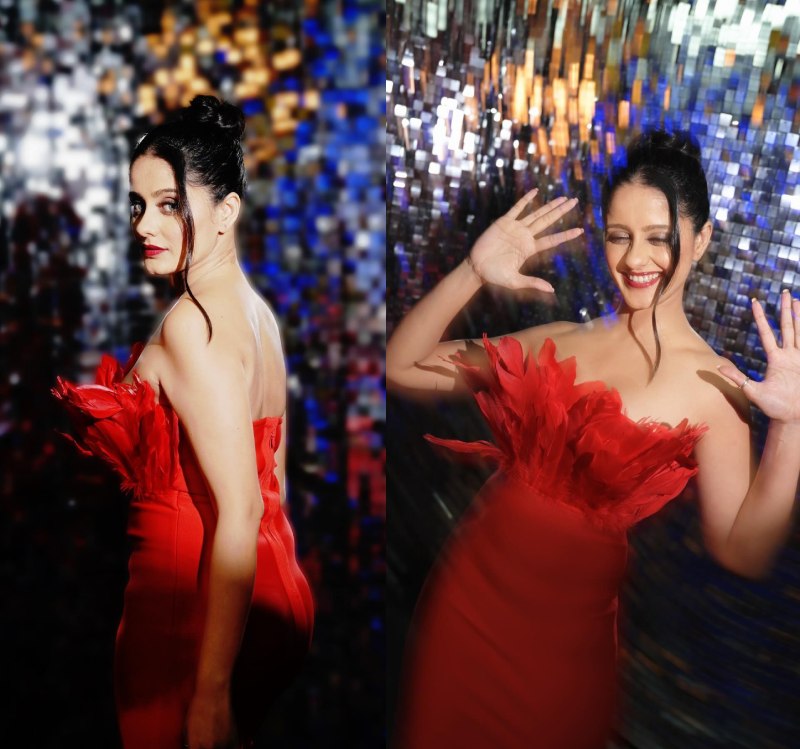 Too Hot To Handle! Ayesha Singh In Feathery Red Dress With Red Lipstick 865460