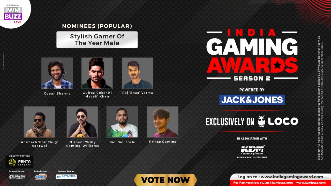 Vote Now: Stylish Gamer Of The Year Male? Ocean Sharma, Gulrez ‘Joker Ki Haveli’ Khan, Raj ‘Snax’ Varma, Nishant ‘Willy Gaming’ Williams, Animesh ‘8bit Thug’ Agarwal, Sid ‘Sid’ Joshi, Prince Gaming