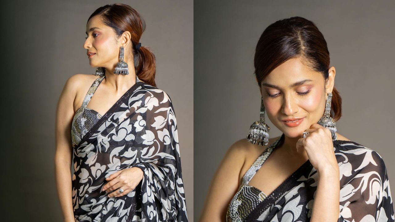 Ankita Lokhande redefines panache in black floral saree and embellished deep-neck blouse [Photos]