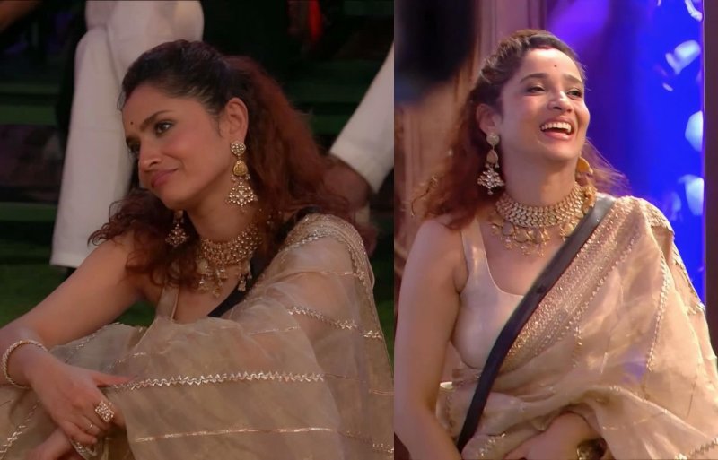 Ankita Lokhande Sets Fashion Goals In Bigg Boss 17 House In A Golden Saree 869375