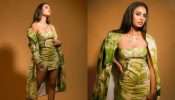 Glamorously Green! Priya Prakash Varrier looks classy in green floral short dress and trench coat 868164