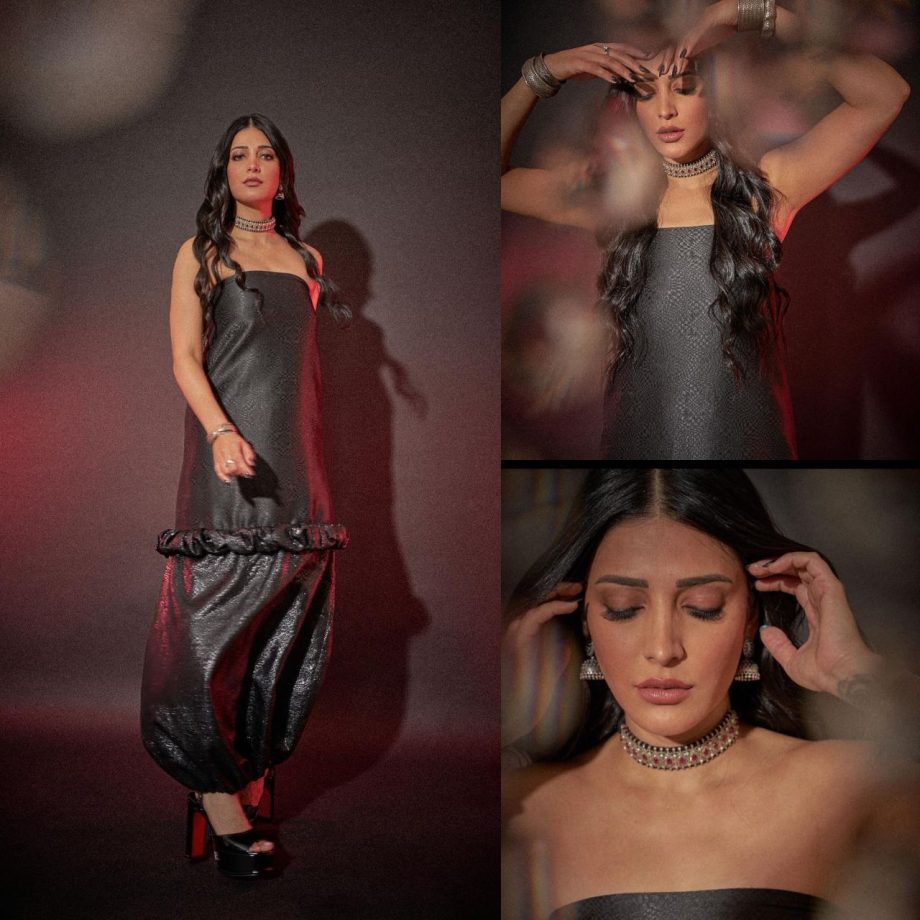 Gothic Grace! Shruti Haasan unveils her traditional fusion couture in black kurta set 869632
