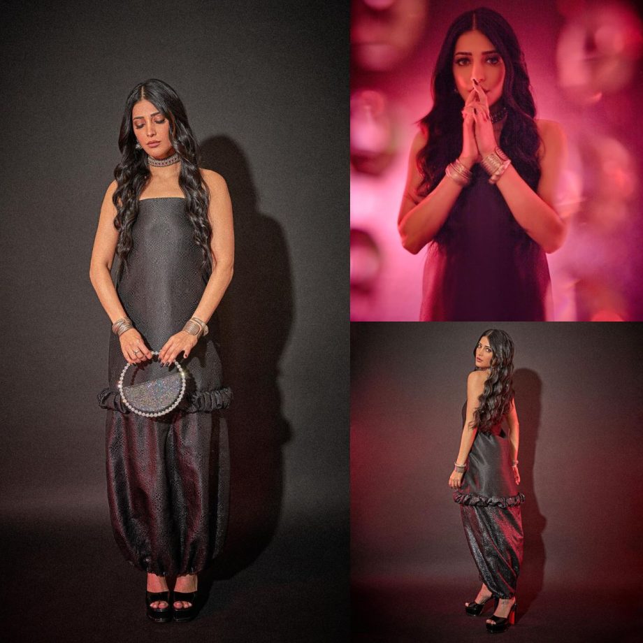 Gothic Grace! Shruti Haasan unveils her traditional fusion couture in black kurta set 869634