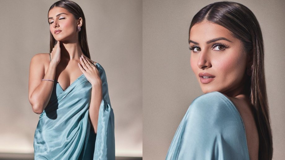 In Pics: Tara Sutaria looks dreamy in blue sheer satin saree and deep neck blouse 867119