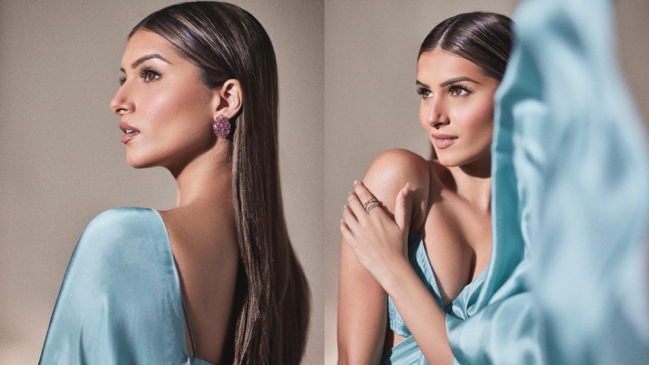 In Pics: Tara Sutaria looks dreamy in blue sheer satin saree and deep neck blouse 867121