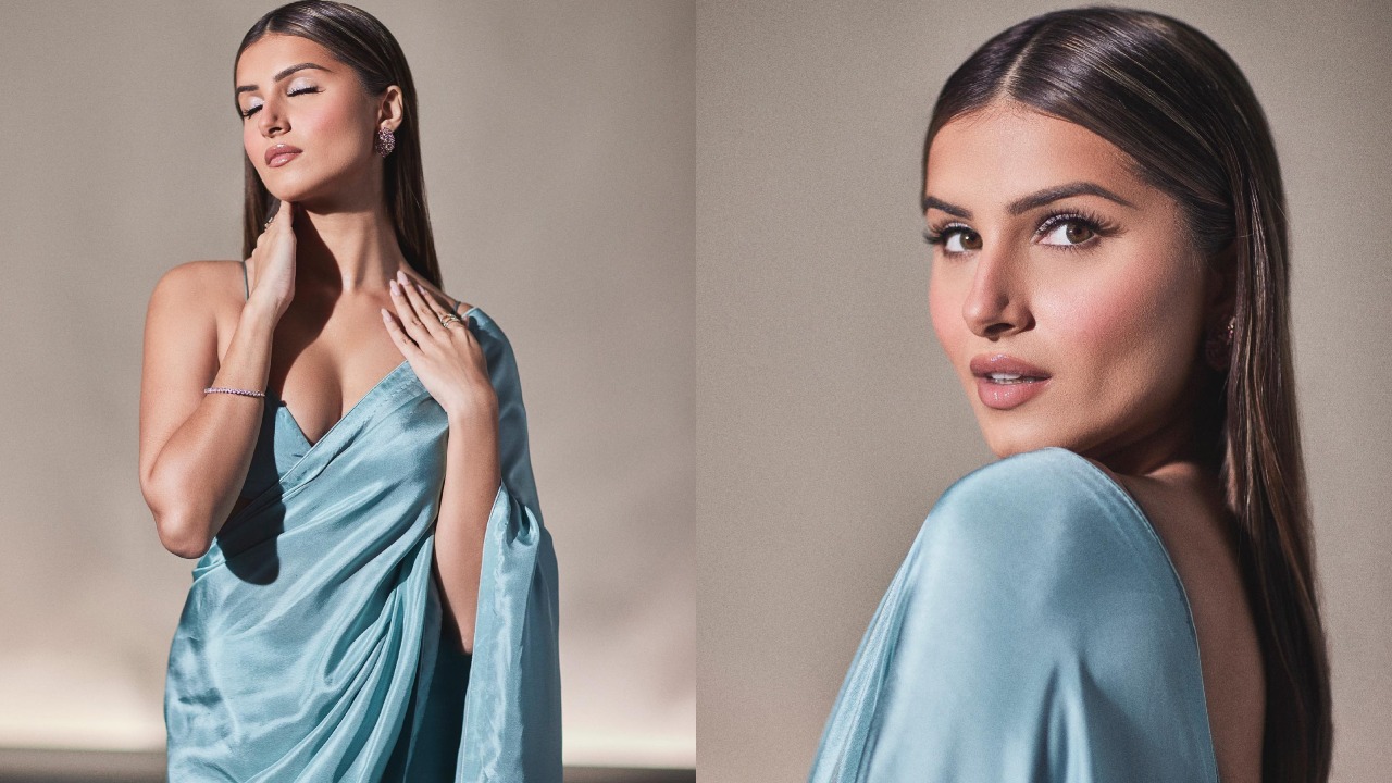 In Pics: Tara Sutaria looks dreamy in blue sheer satin saree and deep neck blouse 867123