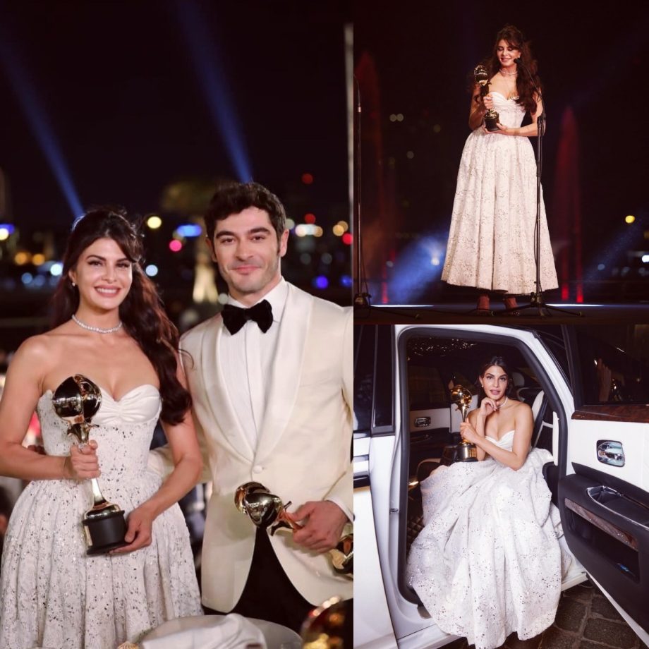 Jacqueline Fernandez Honored at The Distinctive International Arab Festivals Awards, Strikes Pose with Burak Deniz 870617