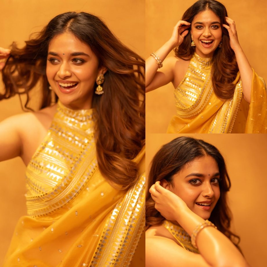 Keerthy Suresh shines in yellow shimmery saree, fans in awe 869252