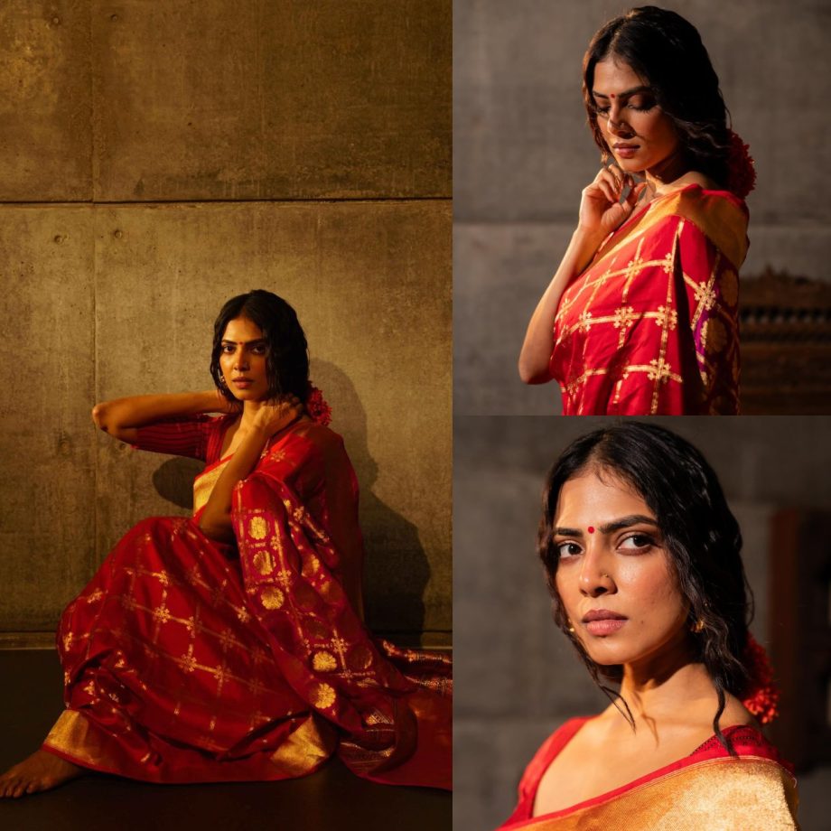 Malavika Mohanan Is A Vision In Red Silk Saree With Gajra Hairstyle 870012