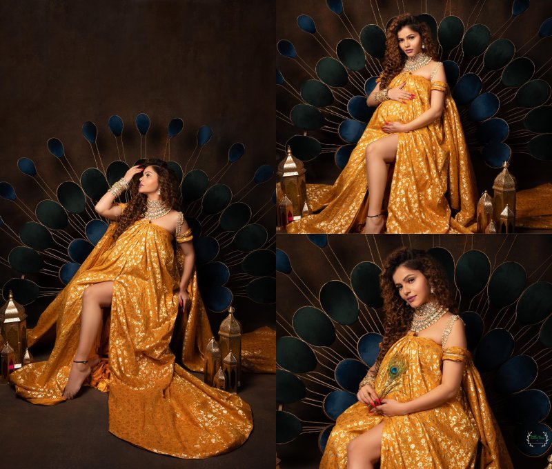 Mother-to-be Rubina Dilaik Exudes Royalty As She Sits On Peacock Throne In Silk Slit Outfit 868888