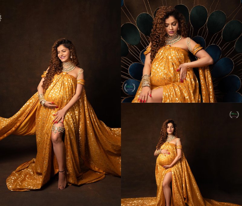 Mother-to-be Rubina Dilaik Exudes Royalty As She Sits On Peacock Throne In Silk Slit Outfit 868887