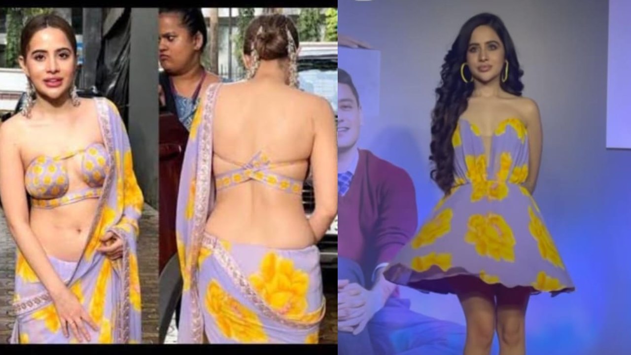 Only Urfi Javed can do this! Turns luxe Masaba Gupta floral saree into off-shoulder flared dress [Viral Photos]