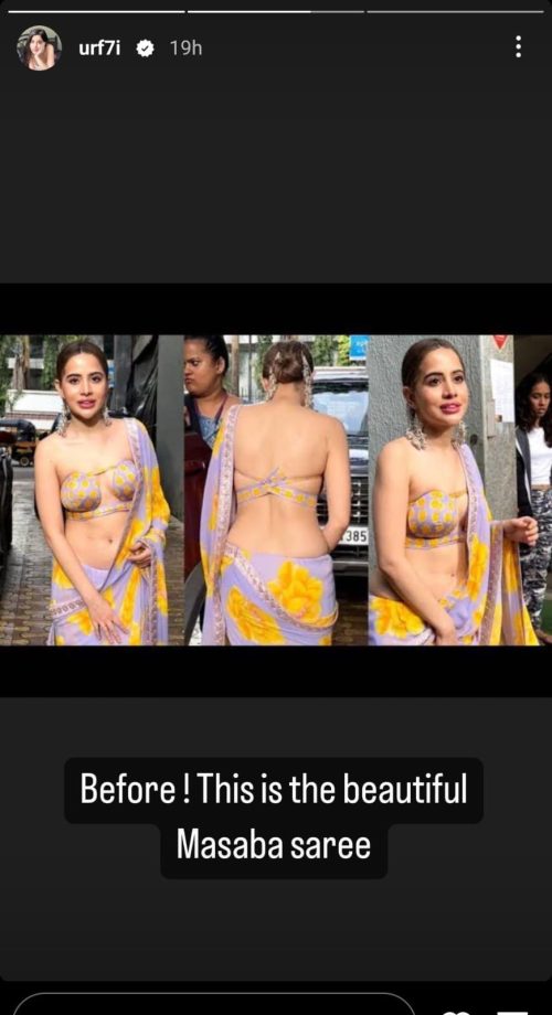Only Urfi Javed can do this! Turns luxe Masaba Gupta floral saree into off-shoulder flared dress [Viral Photos] 870438