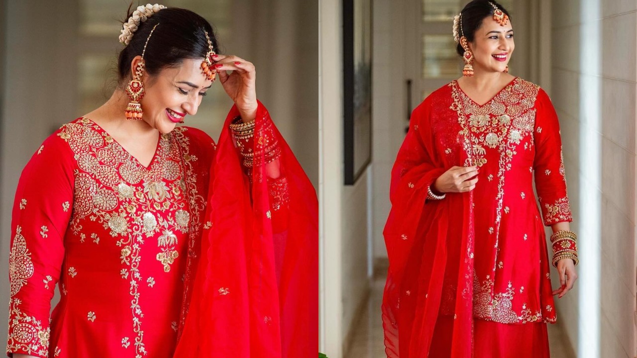 [Photos] Divyanka Tripathi swears by red as she turns traditional in sharara suit 867129