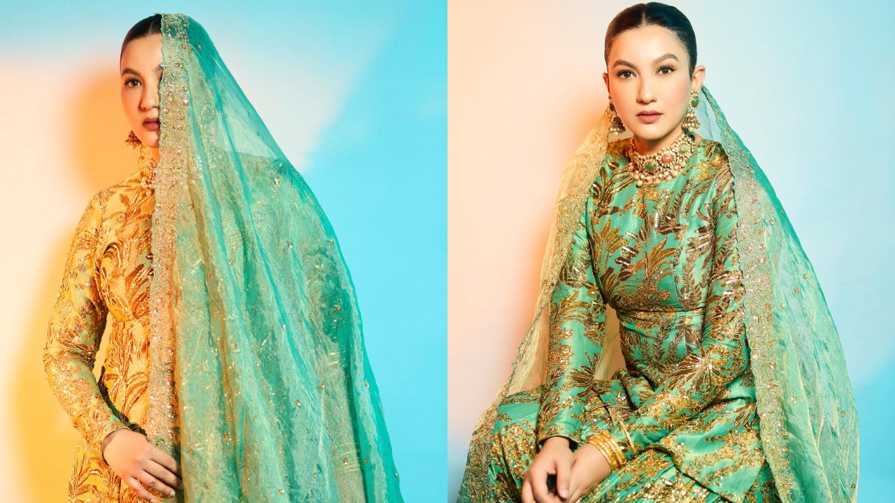 Queen! Gauhar Khan redefines ‘royal’ green heavy embroidered sharara set