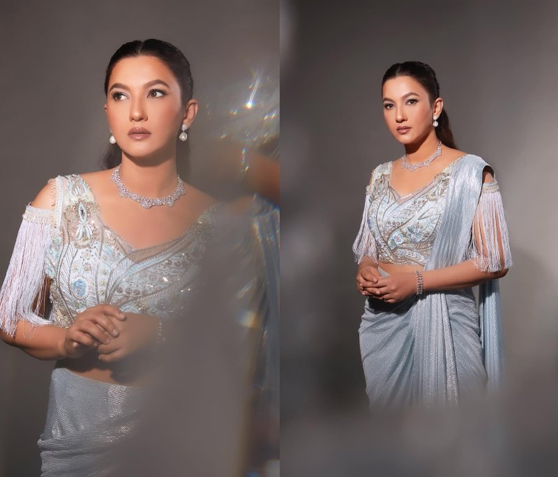 Radiance Personified! Gauhar Khan shines in sequinned blue pre-draped saree [Photos] 869730