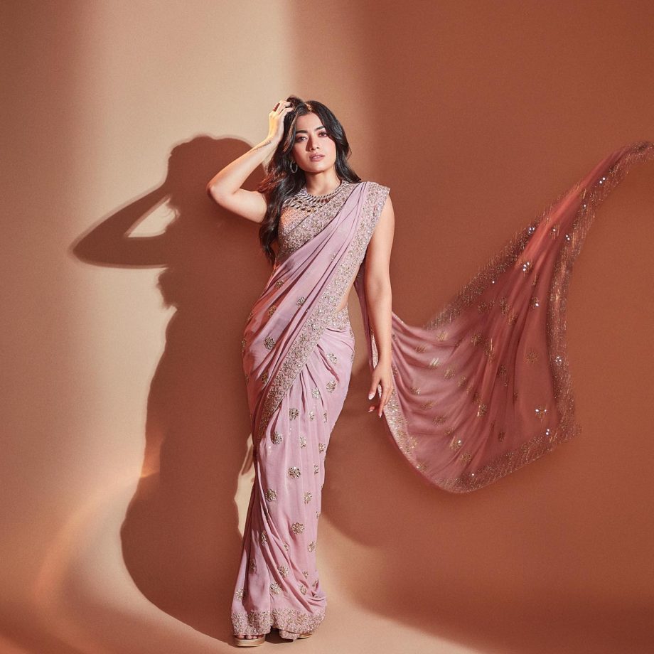 Rashmika Mandanna's 'Gulabi' Glow In Pink Mirror Work Saree Looks Divine, See Here 870804