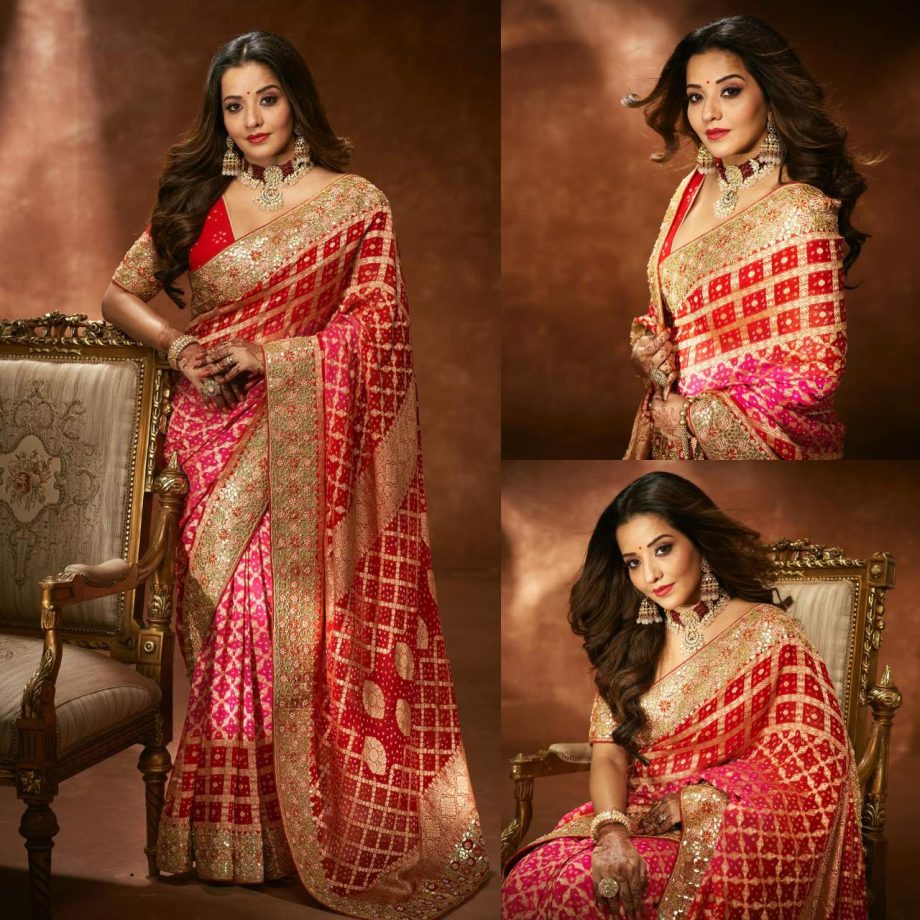 Royalties in Red! Sonalika Joshi and Monalisa ace in heavy embroidered sarees 869380