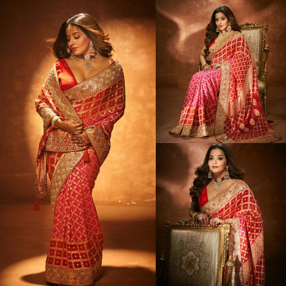 Royalties in Red! Sonalika Joshi and Monalisa ace in heavy embroidered sarees 869381