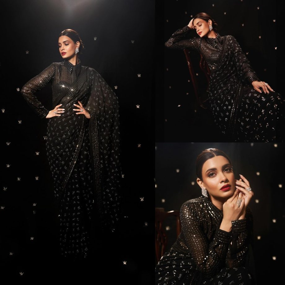 Sequin, sass and saree! Diana Penty steals the show in black six yard ...