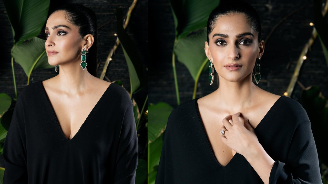 Sonam Kapoor's Black Matte Dress With Green Statement Earrings Is Classy Office Look 869944