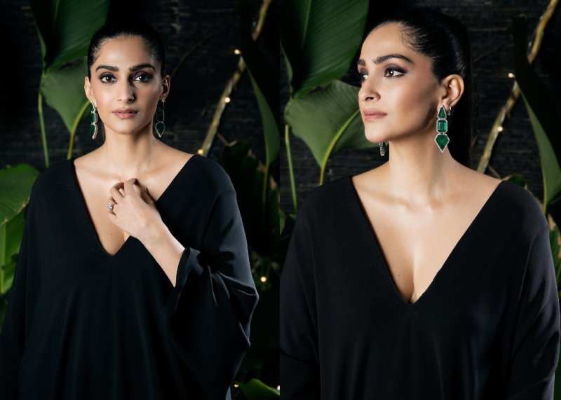 Sonam Kapoor's Black Matte Dress With Green Statement Earrings Is Classy Office Look 869943