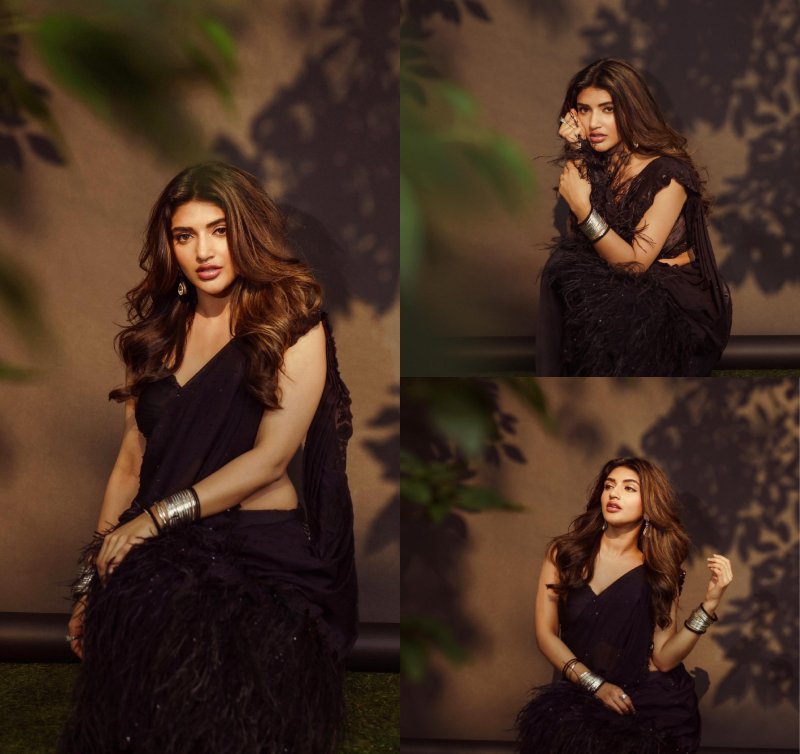 Sreeleela oozes off style in black tassel saree and deep neck blouse [Photos] 869322
