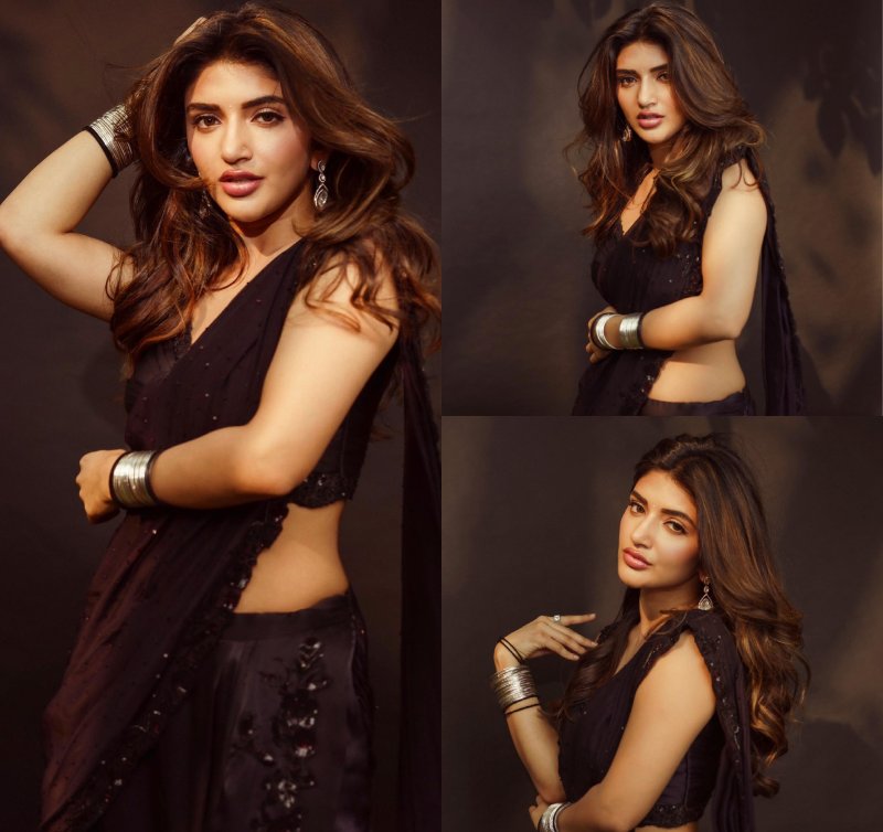 Sreeleela oozes off style in black tassel saree and deep neck blouse [Photos] 869321