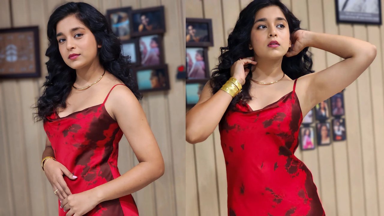 Sumbul Touqeer’s Red Satin Dress With Gold Ornaments Exudes Perfect Date Night Vibes