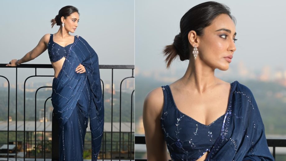Surbhi Jyoti stirs allure in navy blue sequinned saree, fans in awe 867029