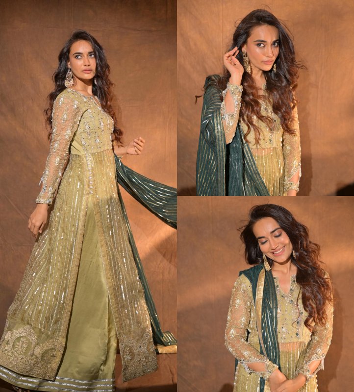 Surbhi Jyoti's Olive Green Embellished Sharara Worth Rs. 50K Is Go-to Look For Sangeet 869531