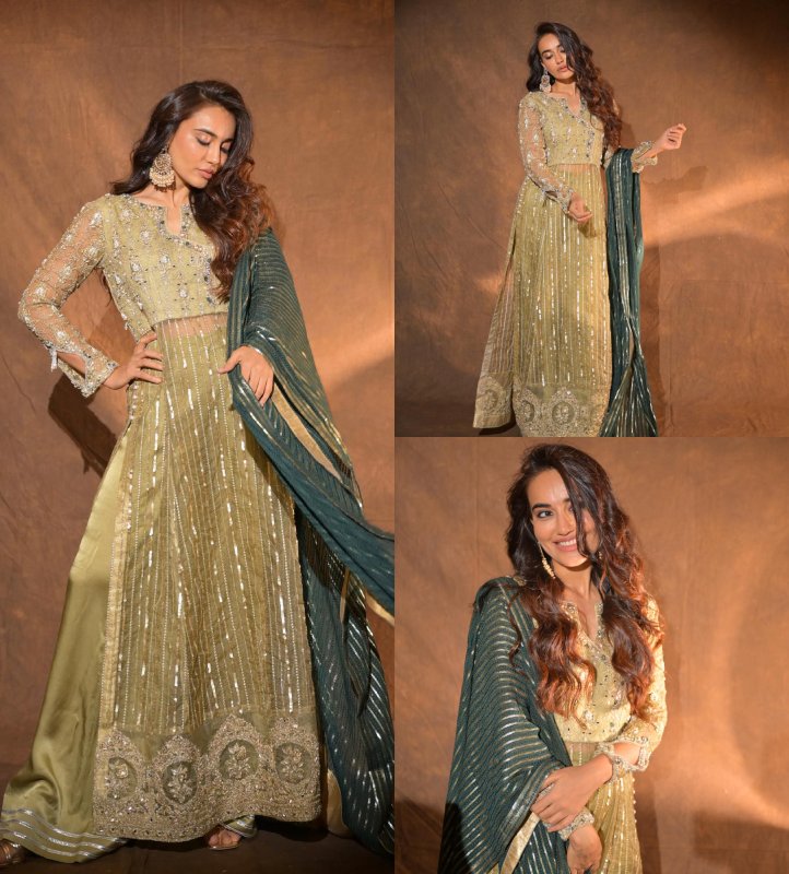 Surbhi Jyoti's Olive Green Embellished Sharara Worth Rs. 50K Is Go-to Look For Sangeet 869532