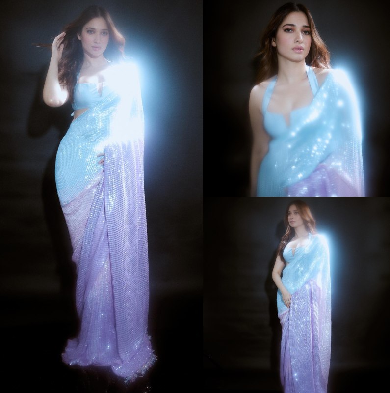 Tamannaah Bhatia Sparks Diwali Vibes In Sequin Dual Color Saree 867318