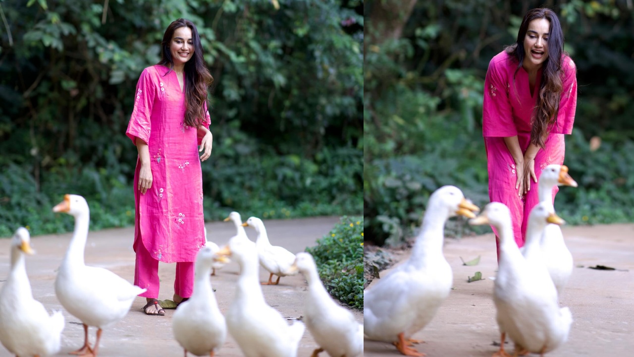All Smiles! Surbhi Jyoti turns poetic muse in pink kurta set