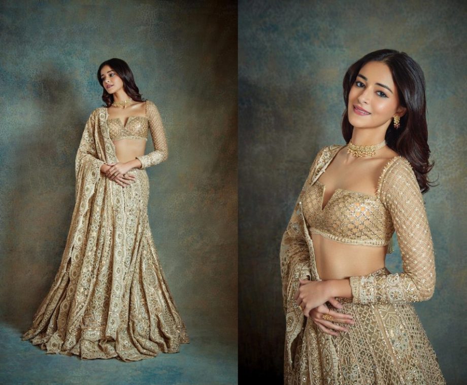 Ananya Panday Wows In Shimmery Golden Lehenga With Statement Choker 874056
